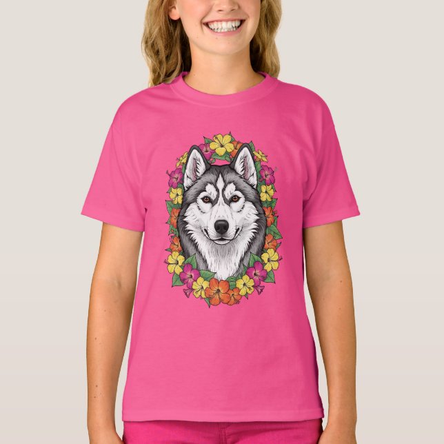 Camiseta Connecticut Dog And Colorful Mirablis Flowers (Frente)
