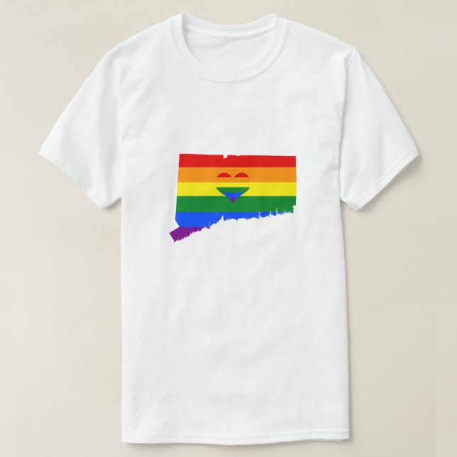 Camiseta Connecticut Orgulho gay Rainbow Flag Heart GLBTQ (Frente do Design)
