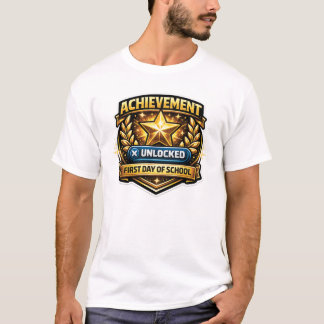 Camiseta Conquista Desbloqueada Primeiro Dia de Aula Gamer