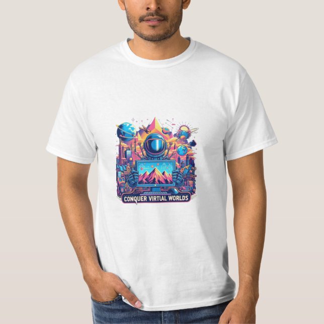 Camiseta Conquistar mundos virtuais (Frente)