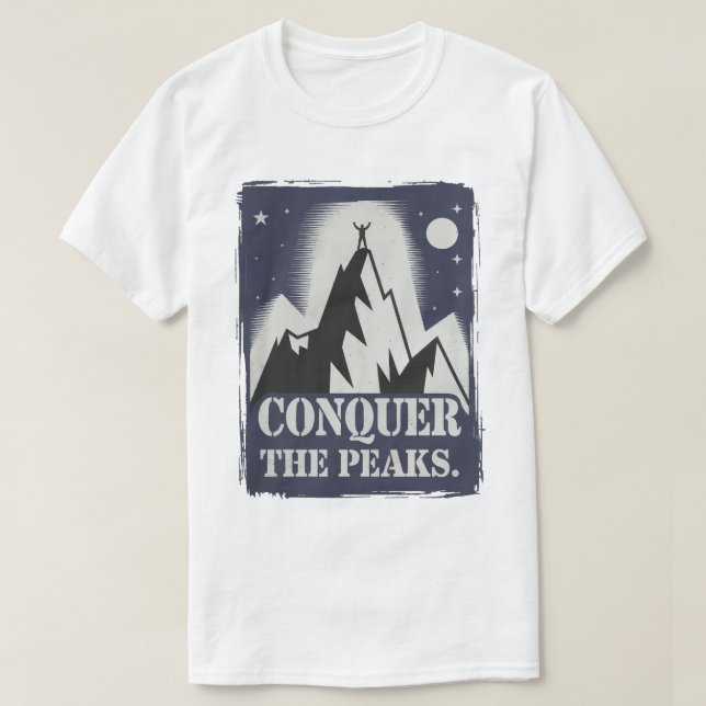 Camiseta Conquiste o Design de Montanha Motivacional de Pic (Frente do Design)