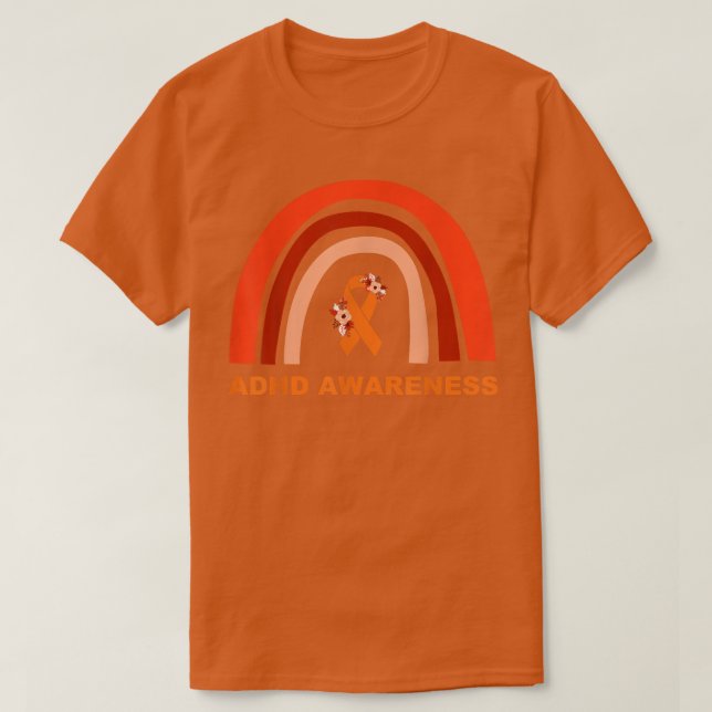 Camiseta Consciência ADHD Mês Visto Laranja Para ADHD Rainb (Frente do Design)