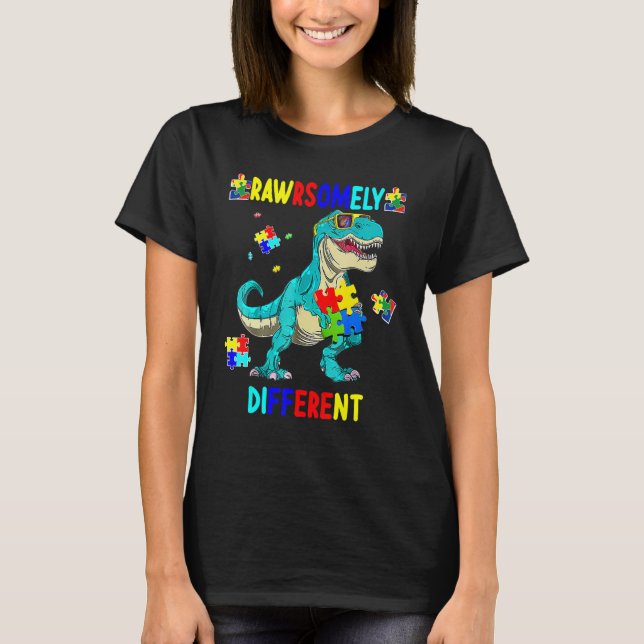 Camiseta Consciência Autismo Din De Dinossauro Muito Difere (Frente)