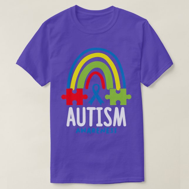 Camiseta Consciência Autismo Mês Quebra-cabeça do Arco-Íris (Frente do Design)
