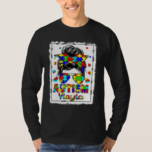 Camiseta Consciência Autismo Yiayia Life Messy Bun Bleached