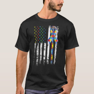 Camiseta Consciência Autista Bandeira Americana Afetou Tee
