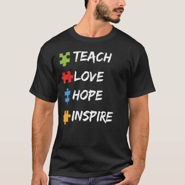 Camiseta consciência autista ensina inspiração ao amor (Frente)