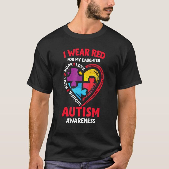 Camiseta Consciência Autista Eu Visto Vermelho Para Minha Q (Frente)