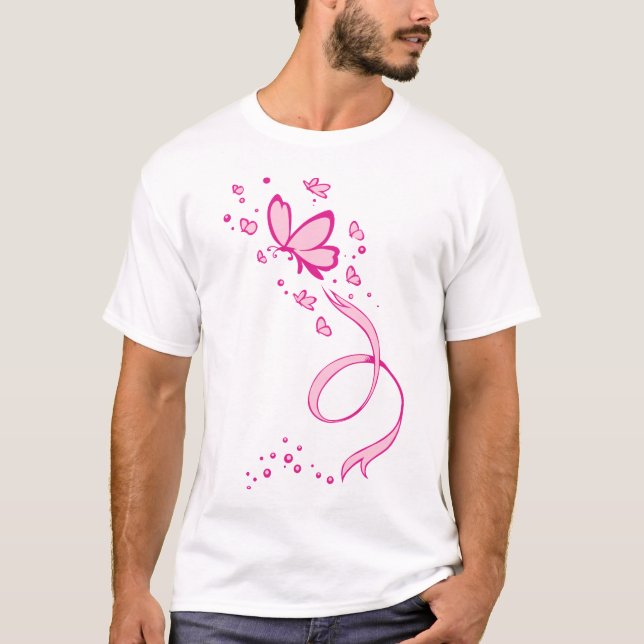 Camiseta Consciência cor-de-rosa do cancro da mama da fita (Frente)