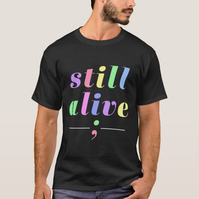 Camiseta Consciência da saúde ainda viva Semicolon Rainbow  (Frente)