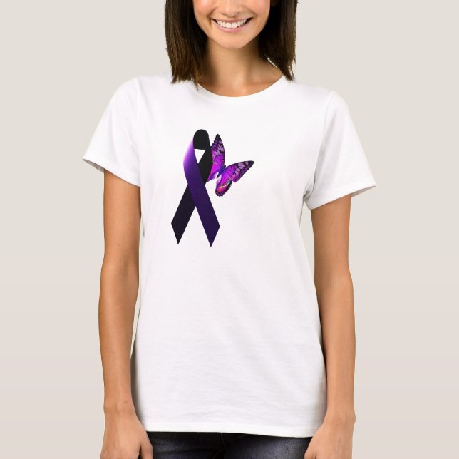 Camiseta Consciência de apoio da epilepsia da fita roxa (Frente)