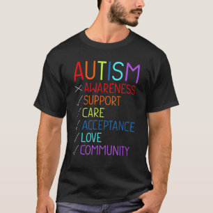Camiseta Consciência do Autismo Apoio Cuidado Aceitação Amo