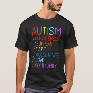 Camiseta Consciência do Autismo Apoio Cuidado Aceitação Amo