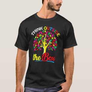 Camiseta Consciência do Autismo Apoio Pense Fora da Caixa T