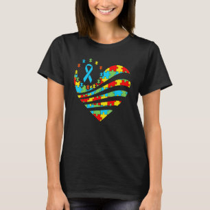 Camiseta Consciência do Autismo Coração Apoia Meninos Autis