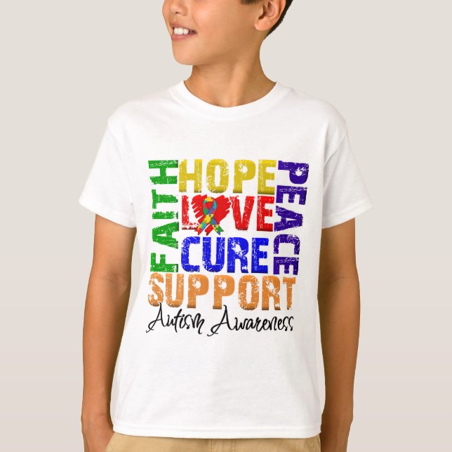 Camiseta Consciência do autismo da cura do amor da (Frente)