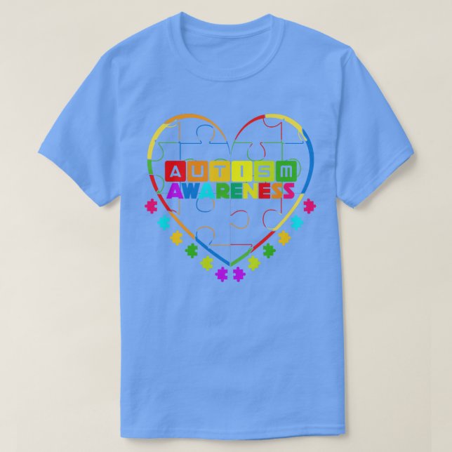 Camiseta Consciência do Autismo do Coração quebra-cabeça (Frente do Design)