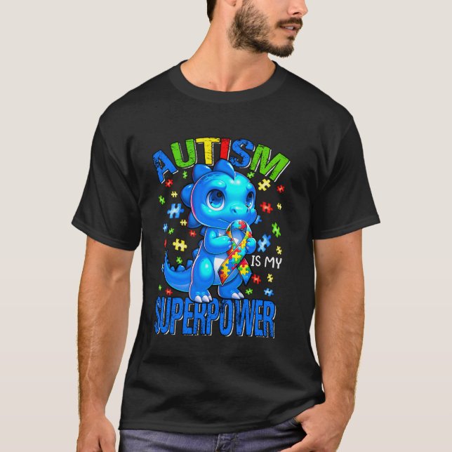 Camiseta Consciência do Autismo É Meu Superpoder Crianças M (Frente)