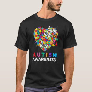 Camiseta Consciência do Autismo Fé Esperança Amor Autismo C