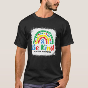 Camiseta Consciência do Autismo Fita Azul Arco-íris Bleache
