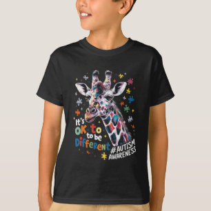 Camiseta Consciência do Autismo Girafa Fofa Animal É Ok Ser