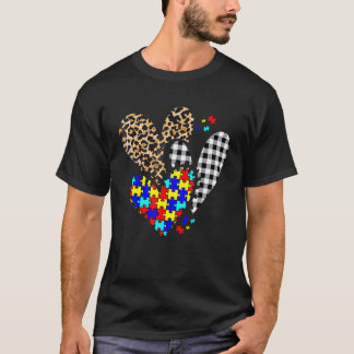 Camiseta Consciência do Autismo Leopardo Xadrez Coração de