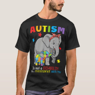 Camiseta Consciência do Autismo Mãe Elefante Habilidade Dif