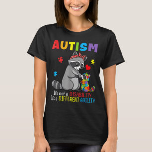 Camiseta Consciência do Autismo Mãe Guaxinim Habilidade Dif