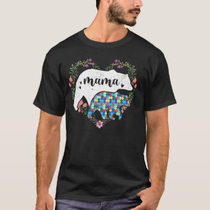 Camiseta Consciência do Autismo Mamãe Urso Amor Apoio Crian