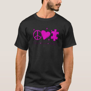 Camiseta Consciência do Autismo Piada Paz Amor Puzzle Crian