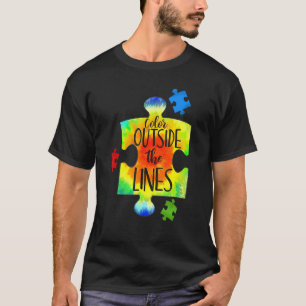 Camiseta Consciência do Autismo Pinte Fora das Linhas em Ab