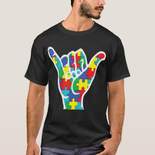 Camiseta Consciência do Autismo Shaka Mão Pendurada Apoio A