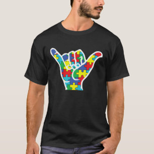 Camiseta Consciência do Autismo Shaka Mão Pendurada Apoio A