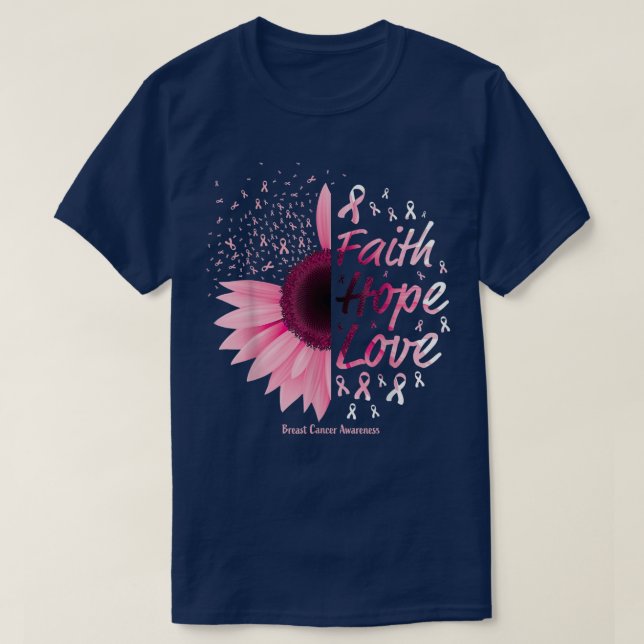 Camiseta Consciência do Cancer da Mama Oferece Fé Cristã Es (Frente do Design)