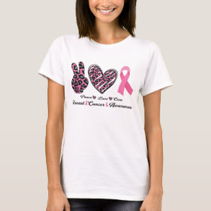 Camiseta Consciência do Cancer da Mama Paz Amor Cura Rosa