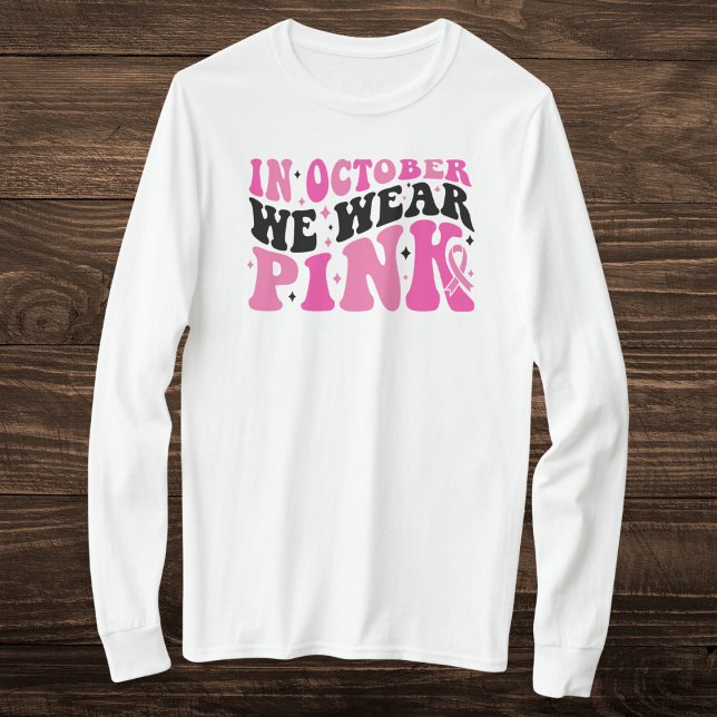 Camiseta Consciência do Cancer da Mama Retro-Rosa e Preto (Criador carregado)