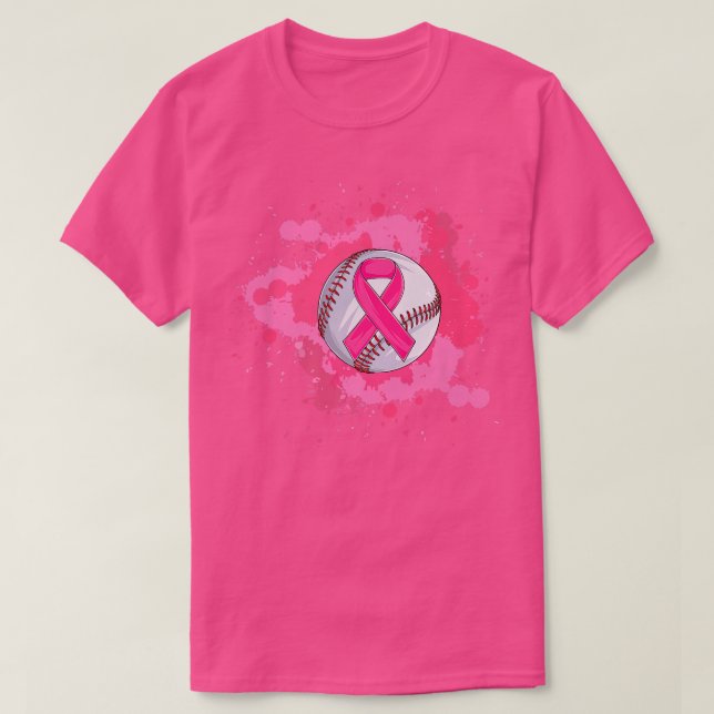 Camiseta Consciência do Cancer de Fita Rosa de Baseball (Frente do Design)