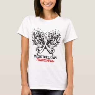 Camiseta Consciência do cancer do mesotelioma da borboleta