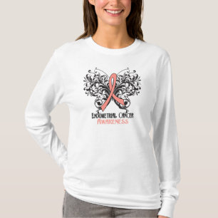 Camiseta Consciência do cancer Endometrial da borboleta