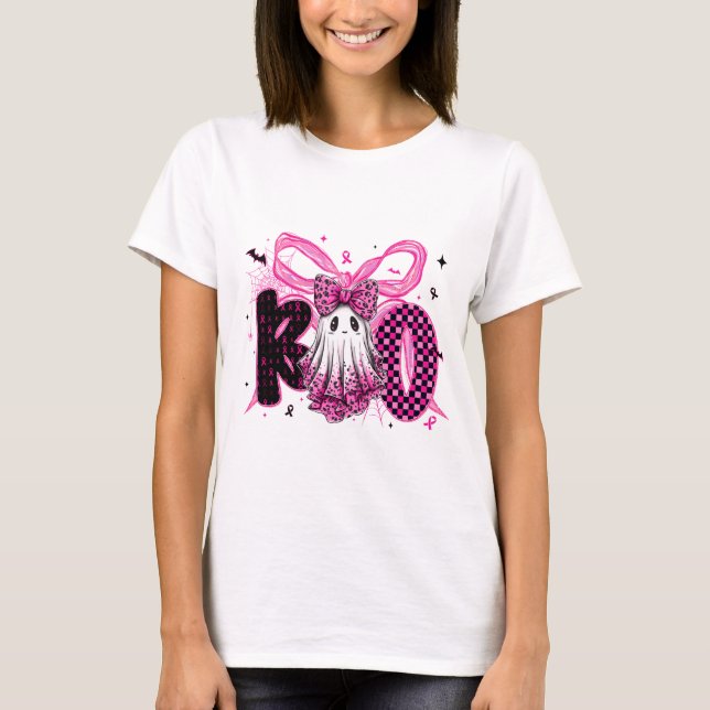 Camiseta Consciência do cancer - Fantasma Rosa do Halloween (Frente)