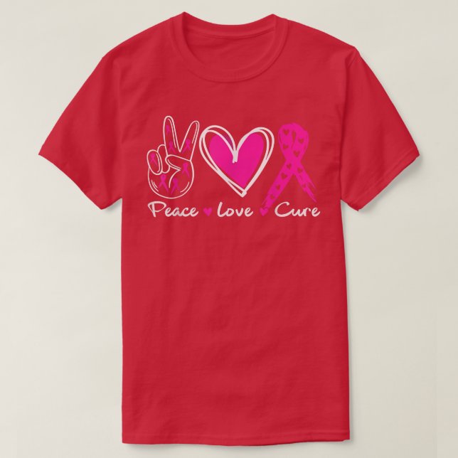 Camiseta Consciência do Cancer Figurino Pink Peace Love Cu (Frente do Design)