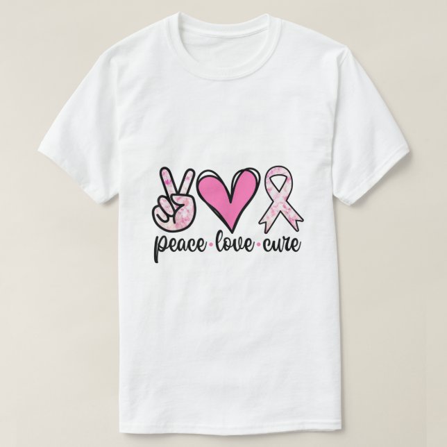 Camiseta Consciência do Cancer Figurino Pink Peace Love Cu (Frente do Design)