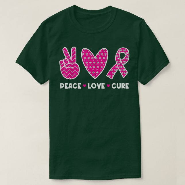 Camiseta Consciência do Cancer Figurino Pink Peace Love Cu (Frente do Design)