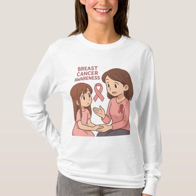 Camiseta Consciência do Cancer - Mãe e Filha Rosa (Frente)