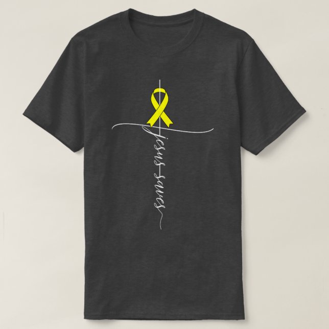 Camiseta Consciência do Cancer Ósseo Jesus salva presentes  (Frente do Design)
