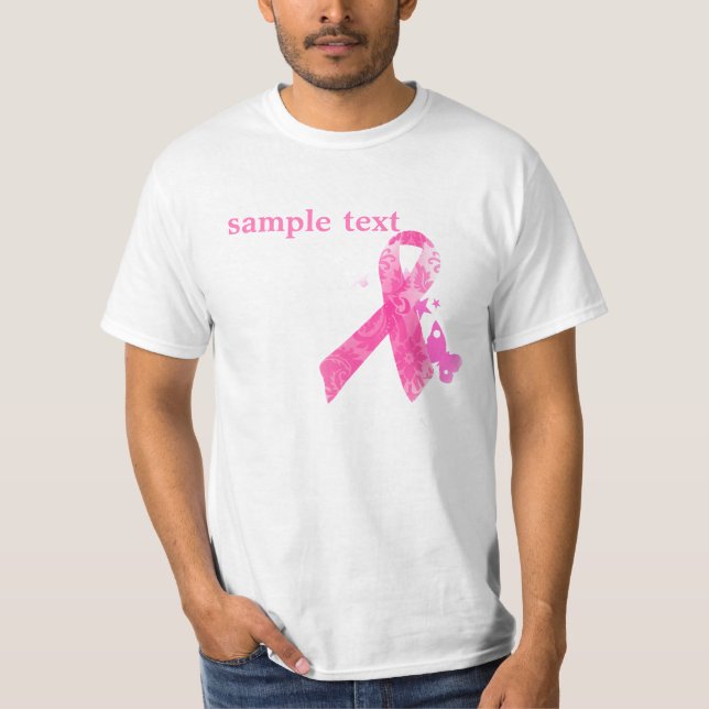 Camiseta Consciência do Cancer PixDezines, Fita Rosa (Frente)