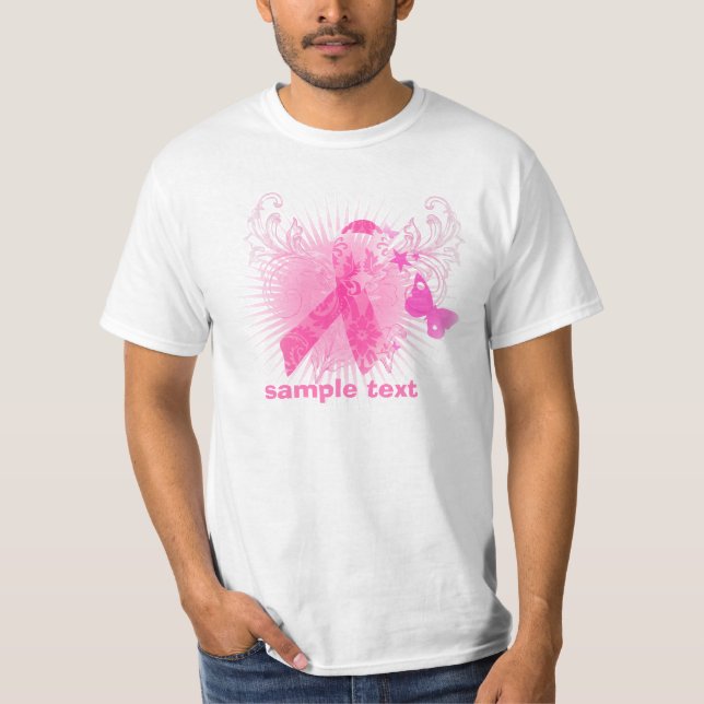 Camiseta Consciência do Cancer PixDezines, Fita Rosa (Frente)