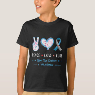 Camiseta Consciência do Diabetes Tipo Um Paz Amor Homens Mu