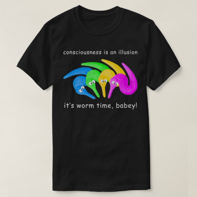 Camiseta Consciência é uma ilusão É o tempo do verme, queri (Frente do Design)