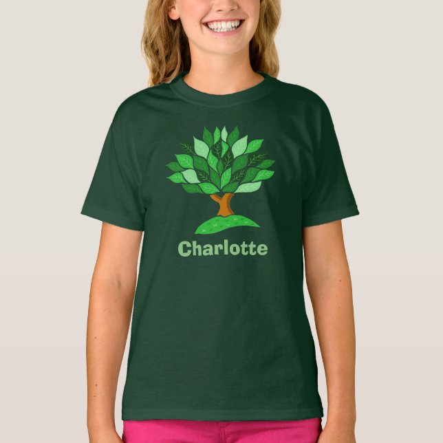 Camiseta Consciência ecológica. Árvore com Folhas. Adiciona (Frente)